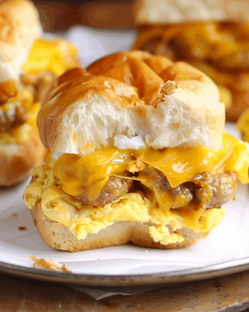 Easy and Delicious Breakfast Sliders: With Sausage, Egg, and Cheese!