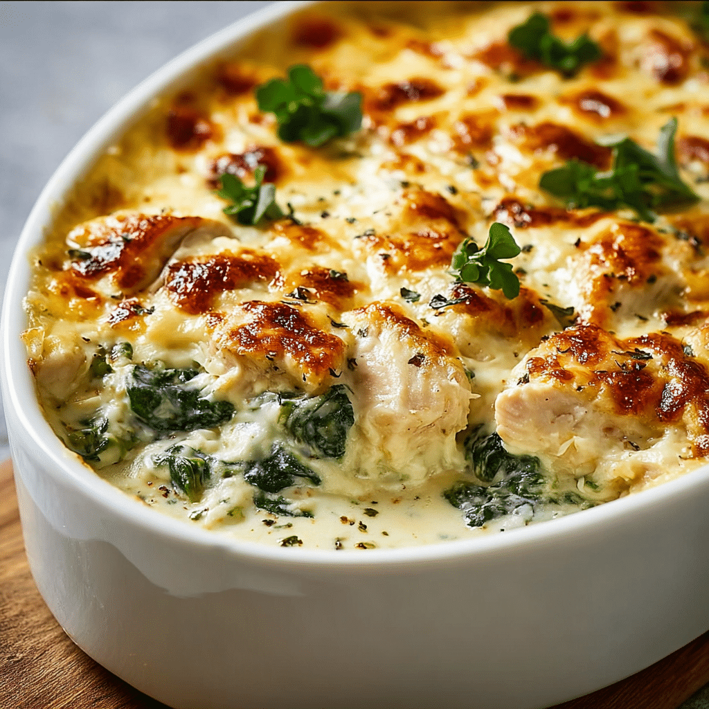 Creamy Chicken and Spinach Casserole Recipe - Recipe Image