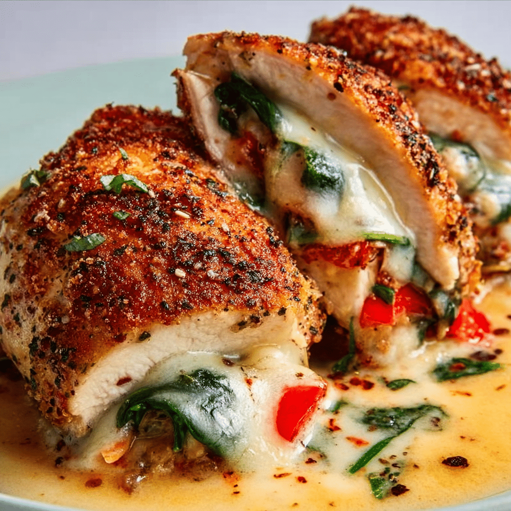 Roasted Red Pepper, Spinach, and Mozzarella Stuffed Chicken Recipe - Recipe Image