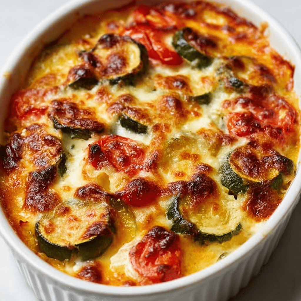 Place the baking dish in the preheated oven and bake for 25-30 minutes, or until the zucchini is tender and the cheese is bubbly and golden Recipe - Recipe Image