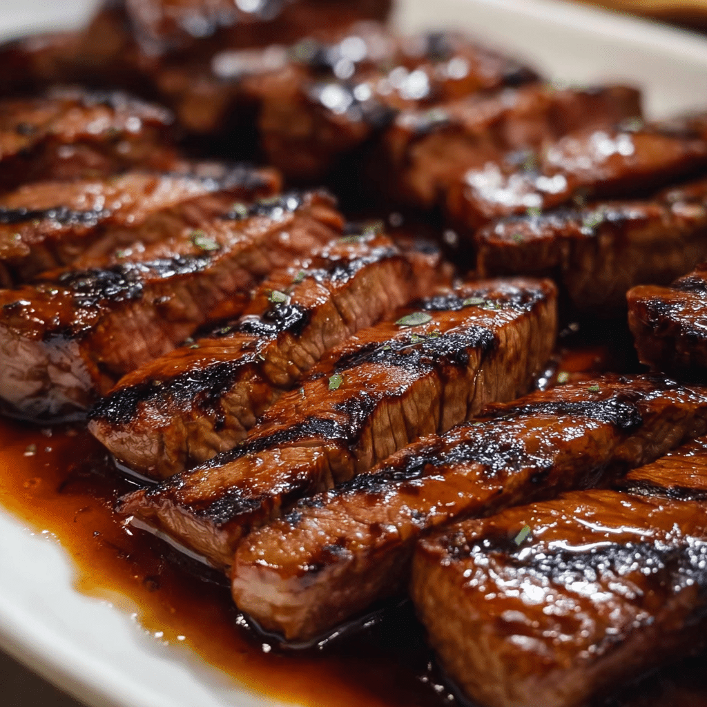 Grill Pan Honey Glazed Steak Strips Recipe - Recipe Image