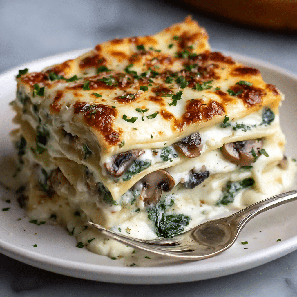 Spinach and Mushroom White Lasagna That Melts in Your Mouth Recipe - Recipe Image