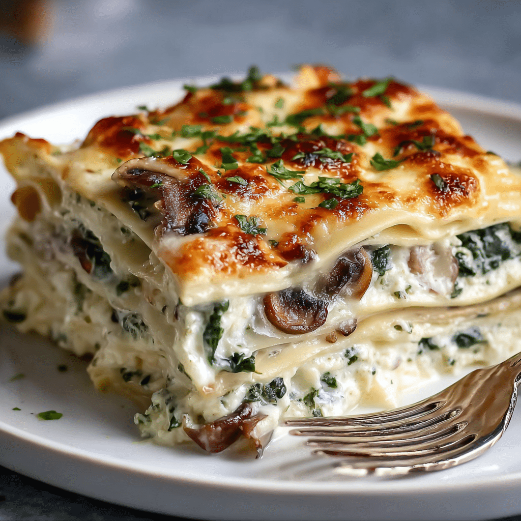 Spinach and Mushroom White Lasagna That Melts in Your Mouth Recipe - Recipe Image