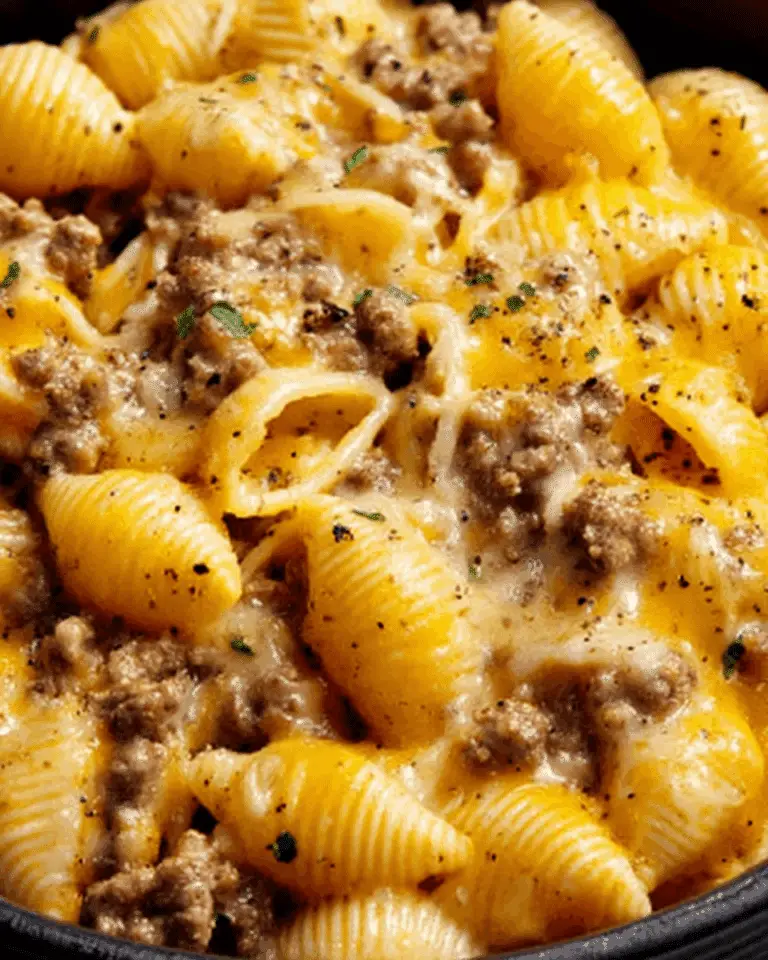 Crockpot Cheesy Ranch Beef Pasta Shells Recipe