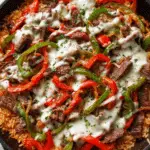 Queso Steak Fajita Skillet Over Mexican Rice Recipe