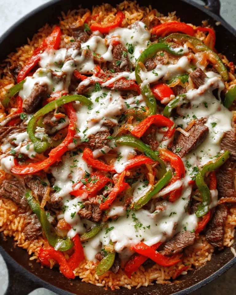 Queso Steak Fajita Skillet Over Mexican Rice Recipe