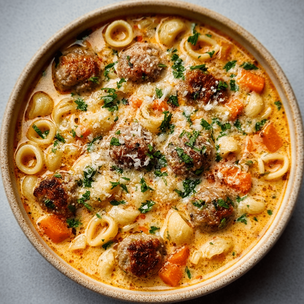 creamy parmesan italian sausage ditalini soup Recipe - Recipe Image