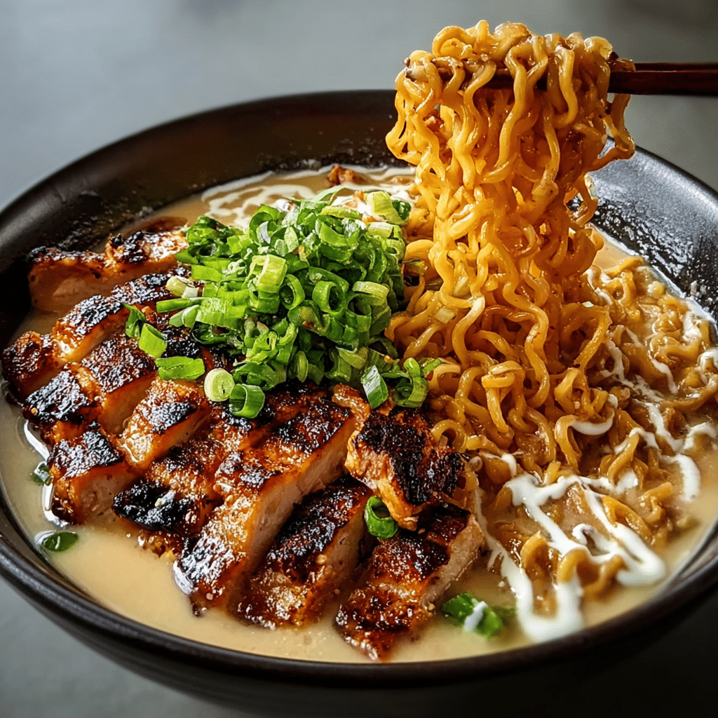 Fiery Chicken Ramen with Creamy Garlic Sauce Recipe - Recipe Image