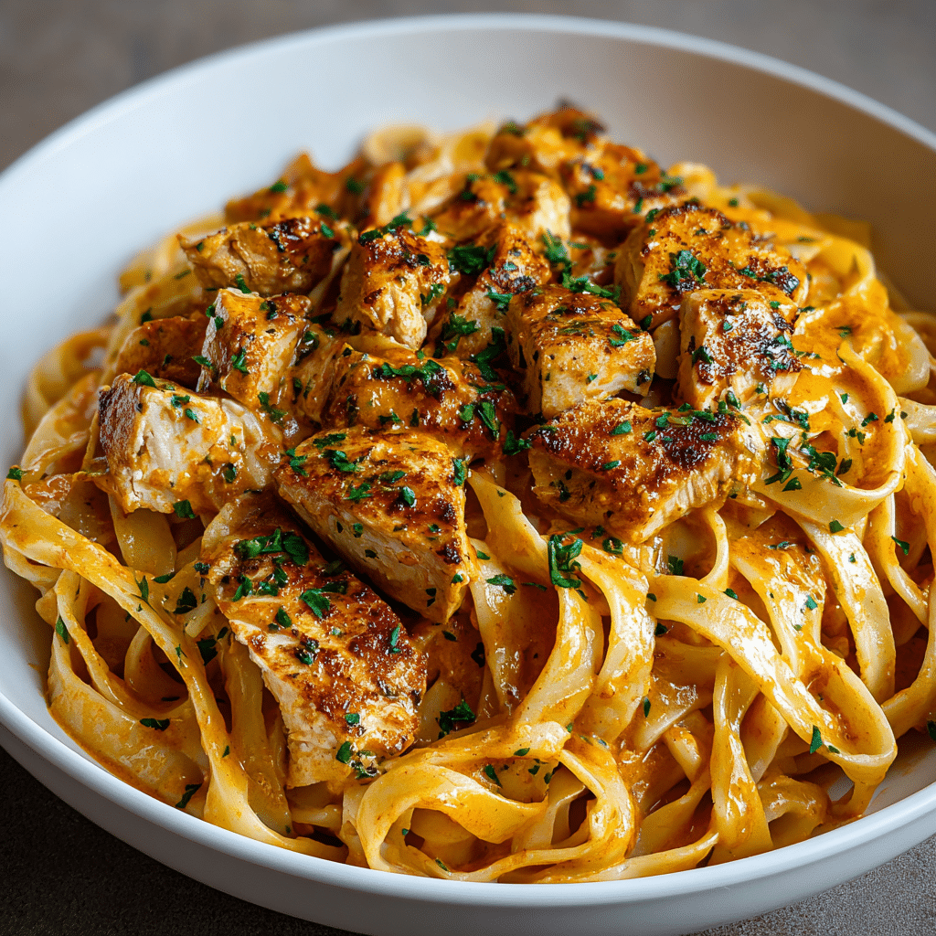 Divide the cowboy butter chicken linguine among plates, and sprinkle with freshly grated Parmesan cheese Recipe - Recipe Image