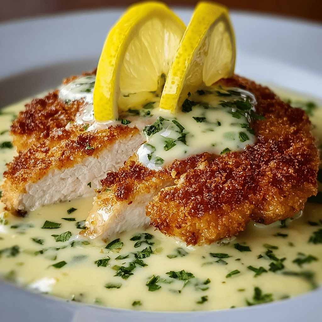 Cozy Lemon Pecorino Crusted Chicken with Creamy Sauce Recipe - Recipe Image