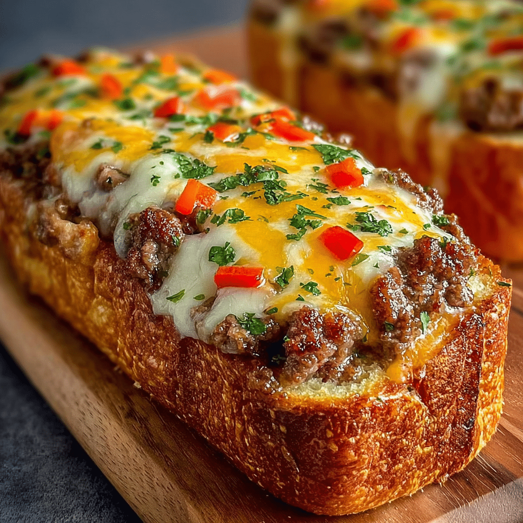 Cheesesteak-Stuffed Garlic Bread Loaf Recipe - Recipe Image