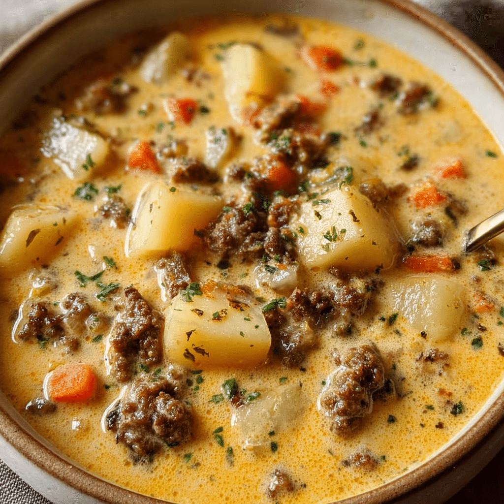 Crockpot Creamy Potato & Hamburger Soup Recipe - Recipe Image