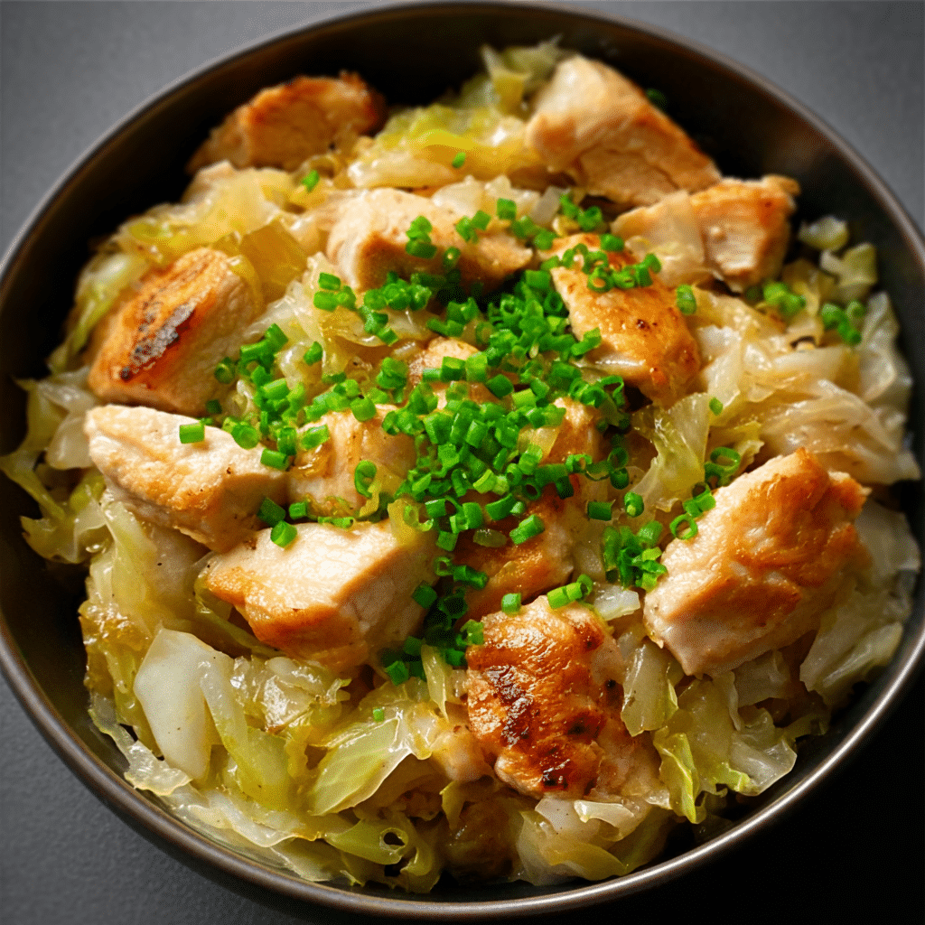 Sautéed Garlic Cabbage with Tender Chicken Recipe - Recipe Image
