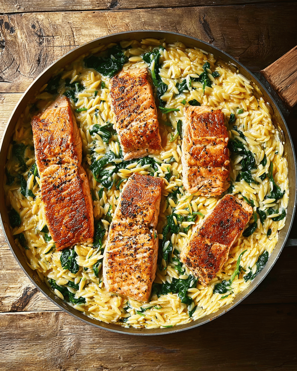 One-Skillet Salmon with Lemon Orzo Recipe - Recipe Image
