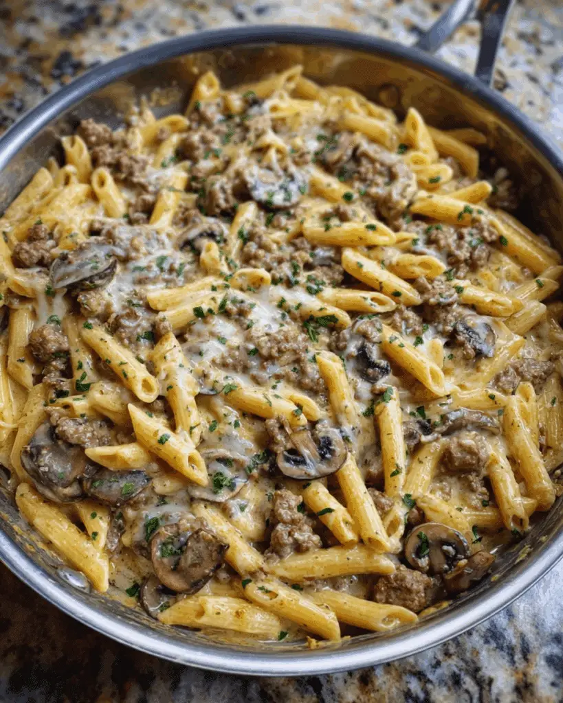 Cheesy Ground Beef Pasta Skillet Recipe