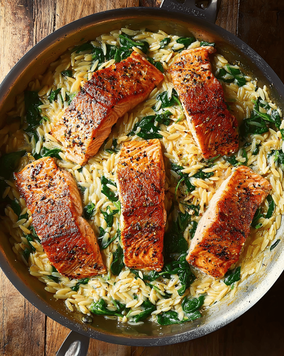 One Skillet Salmon with Lemon Orzo Recipe