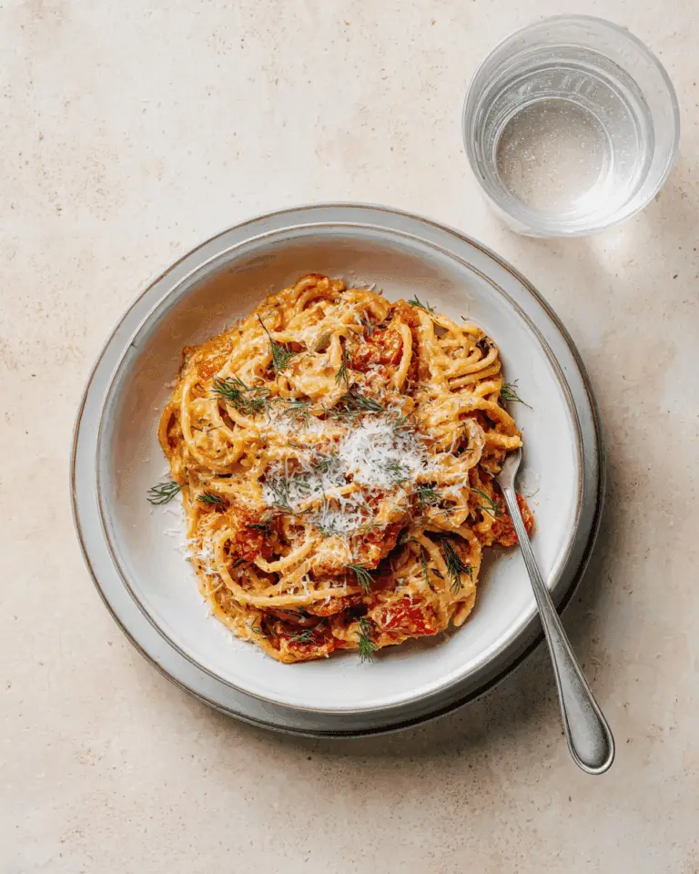 CREAMY SUN-DRIED TOMATO PASTA WITH CAPERS AND DILL Recipe