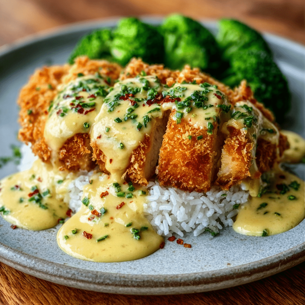 Pretzel-Crusted Chicken with Creamy Mustard Cheddar Sauce Recipe - Recipe Image