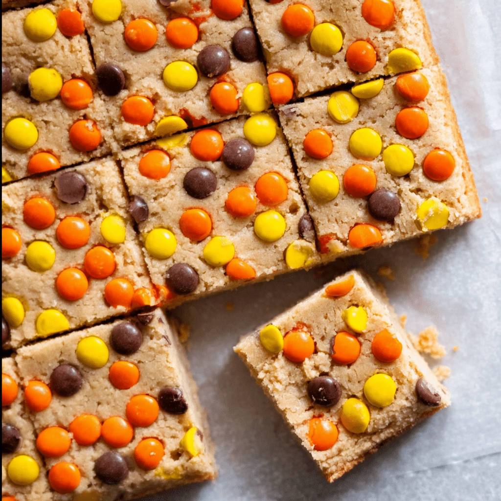 Reece’s Pieces Chocolate Chip Cookie Bars Recipe - Recipe Image