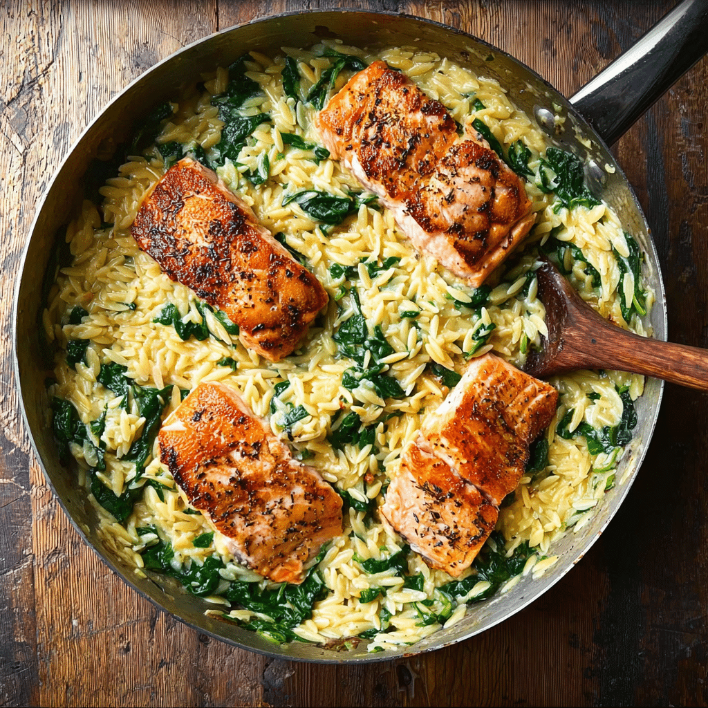 One-Skillet Salmon with Lemon Orzo Recipe - Recipe Image