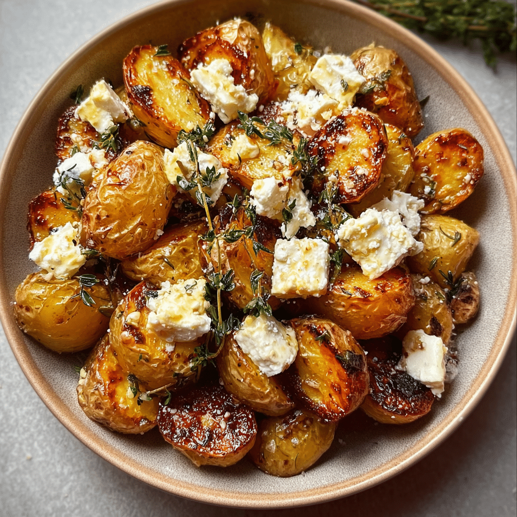 Roasted Potatoes with Baked Feta and Garlic Recipe - Recipe Image