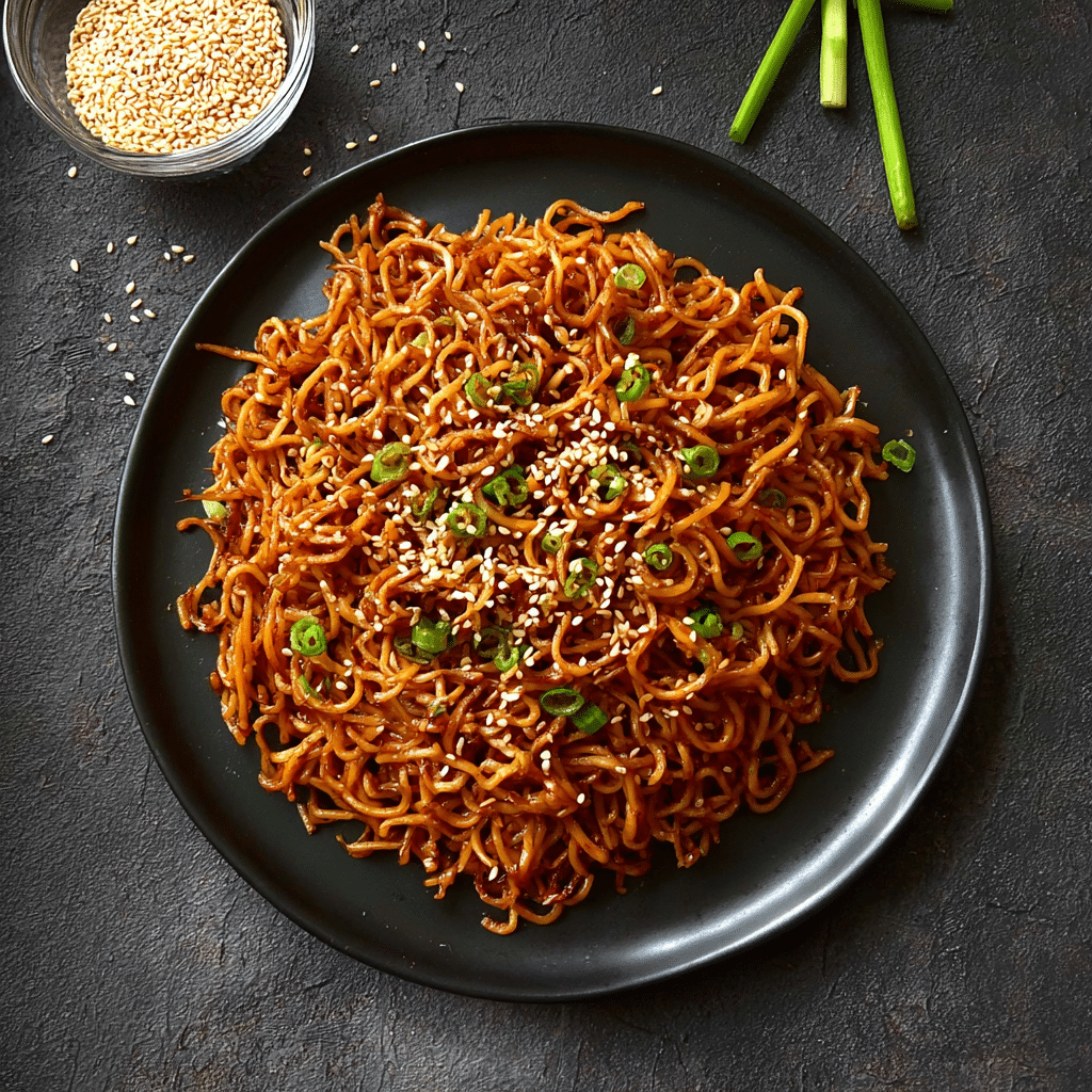 10 Minute Sesame Garlic Ramen Noodles Recipe - Recipe Image