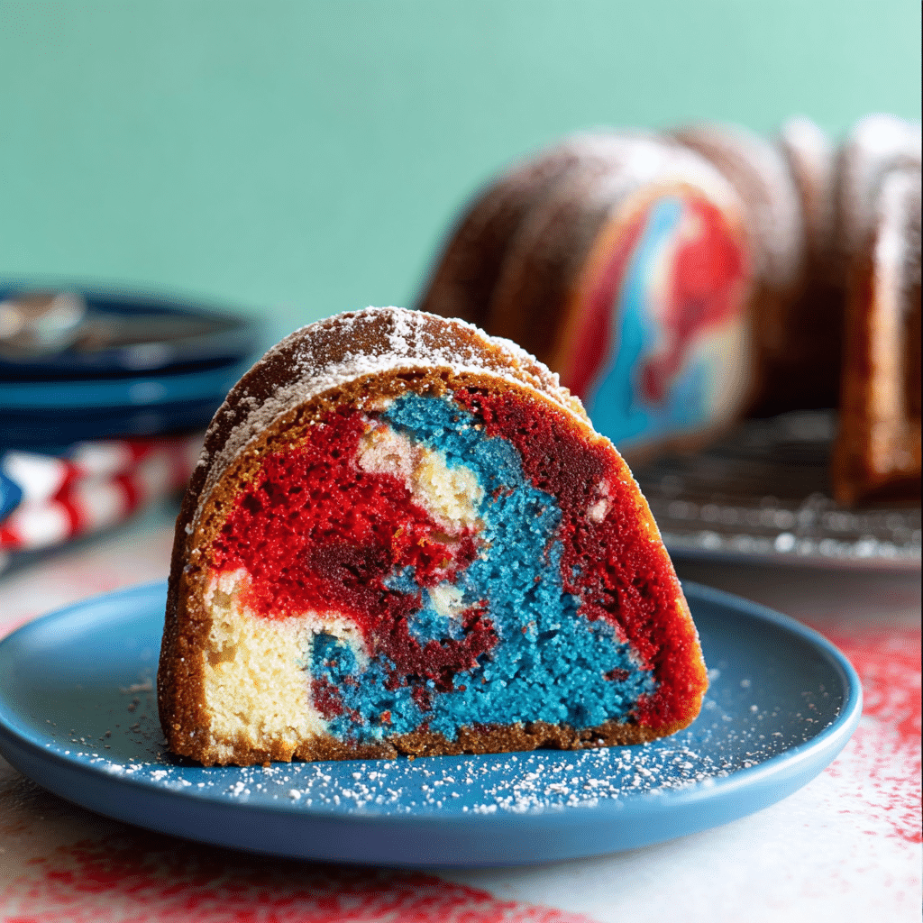 Red, White, and Blue Marble Cake Recipe - Recipe Image