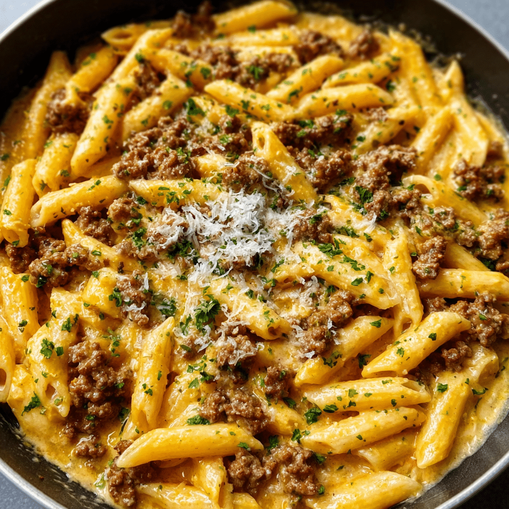Cheesy Ground Beef Pasta Skillet Recipe - Recipe Image