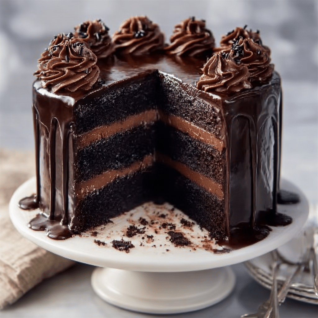 Best Double Chocolate Cake with Black Velvet Icing Recipe - Recipe Image