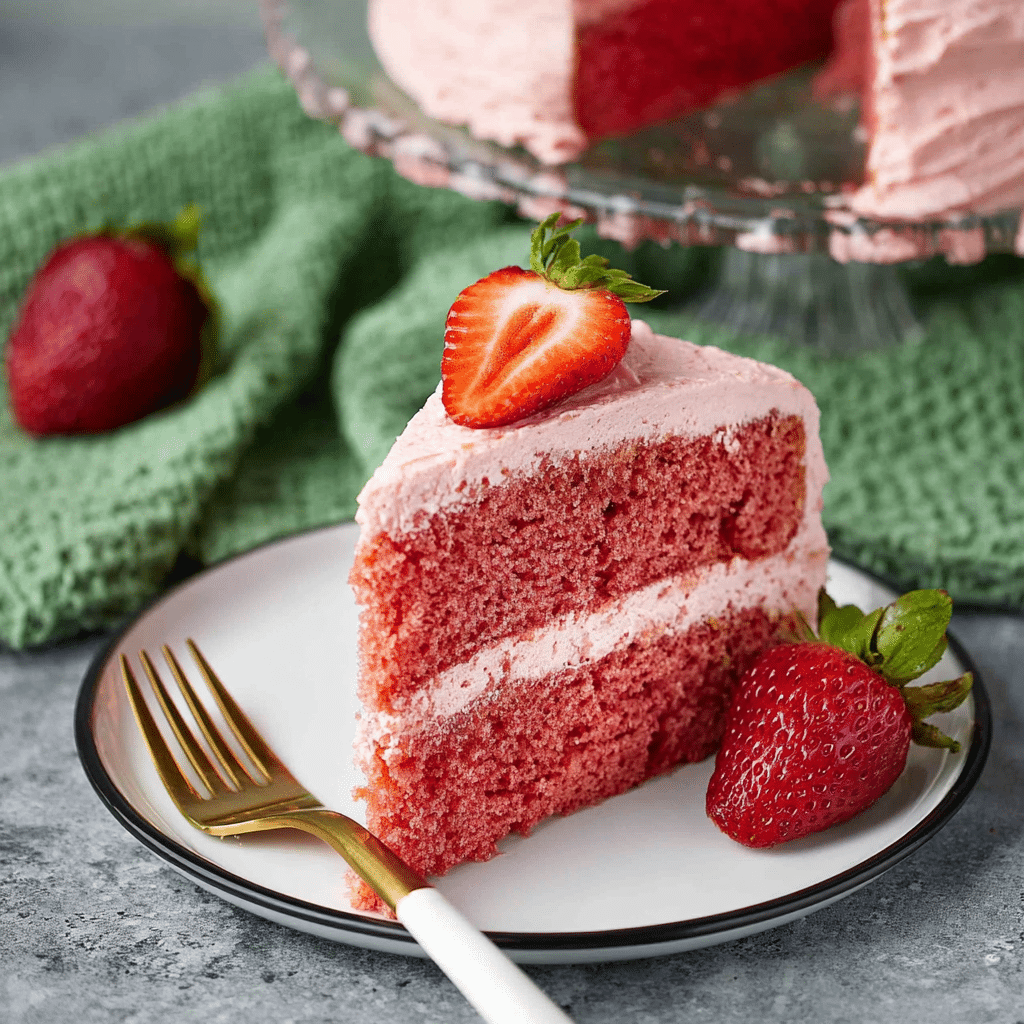 Homemade Strawberry Layer Cake with Strawberry Frosting Recipe - Recipe Image