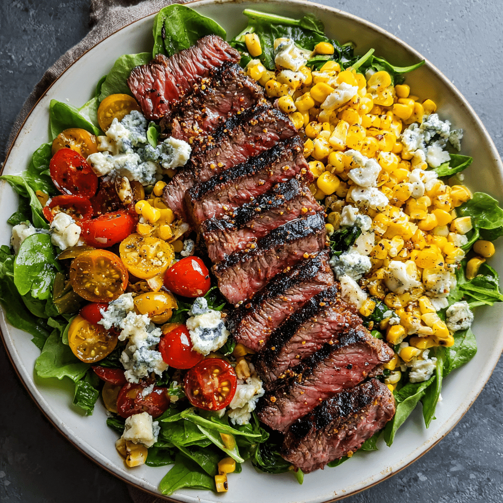 Balsamic Steak Gorgonzola Salad with Grilled Corn Recipe - Recipe Image