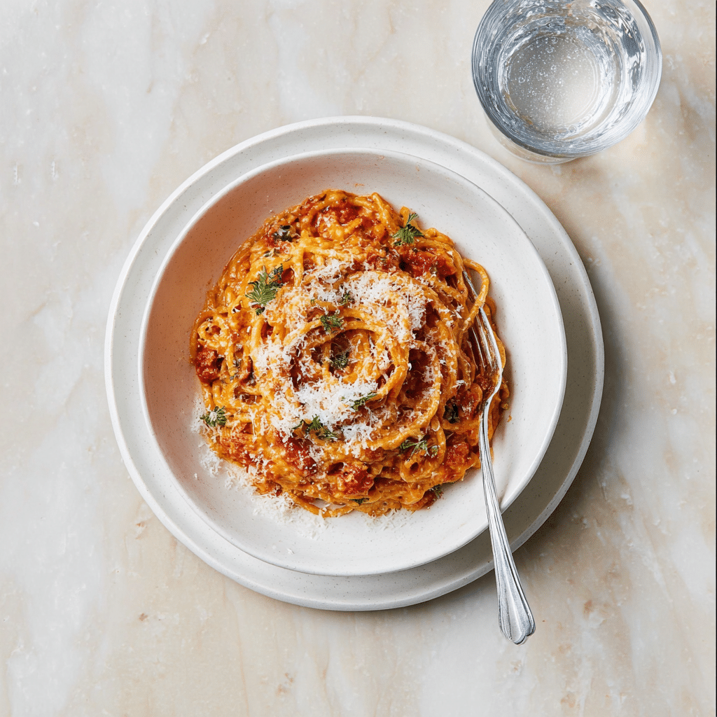 CREAMY SUN-DRIED TOMATO PASTA WITH CAPERS AND DILL Recipe - Recipe Image