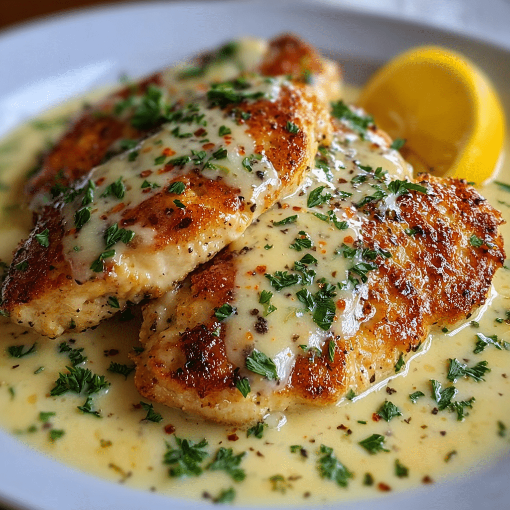 Cozy Lemon Pecorino Crusted Chicken with Creamy Sauce Recipe - Recipe Image