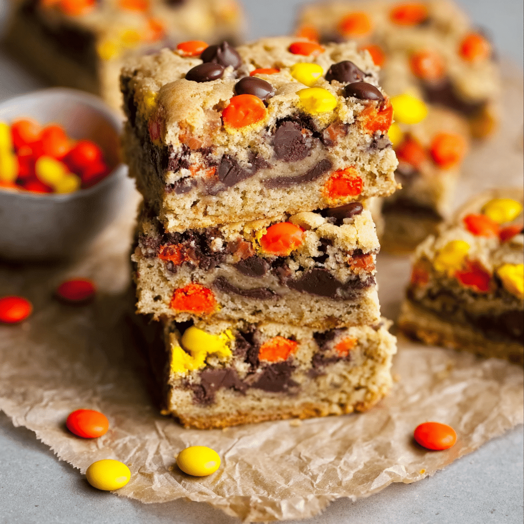 Reece’s Pieces Chocolate Chip Cookie Bars Recipe - Recipe Image