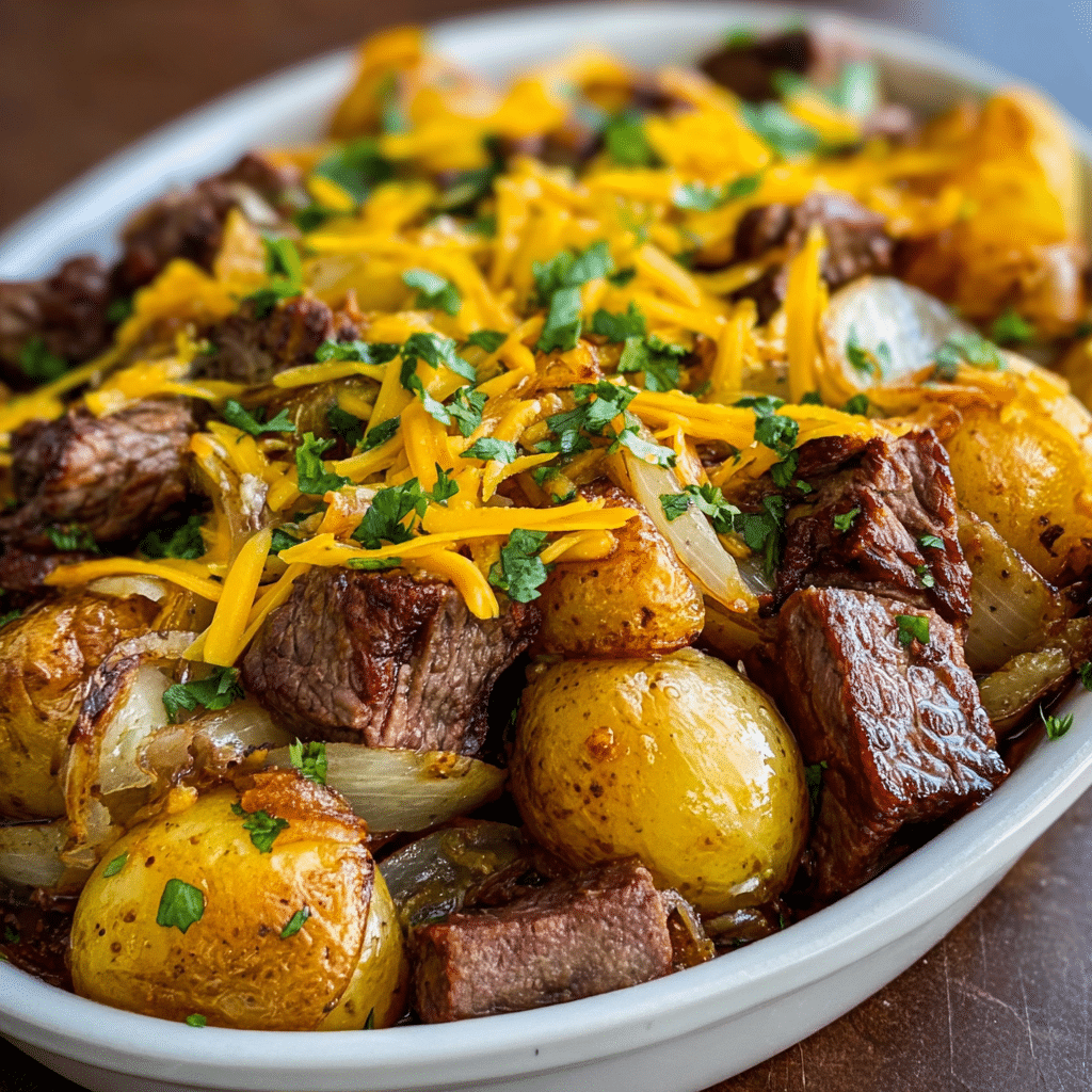 The Best Crockpot Loaded Steak and Potato Bake Recipe - Recipe Image