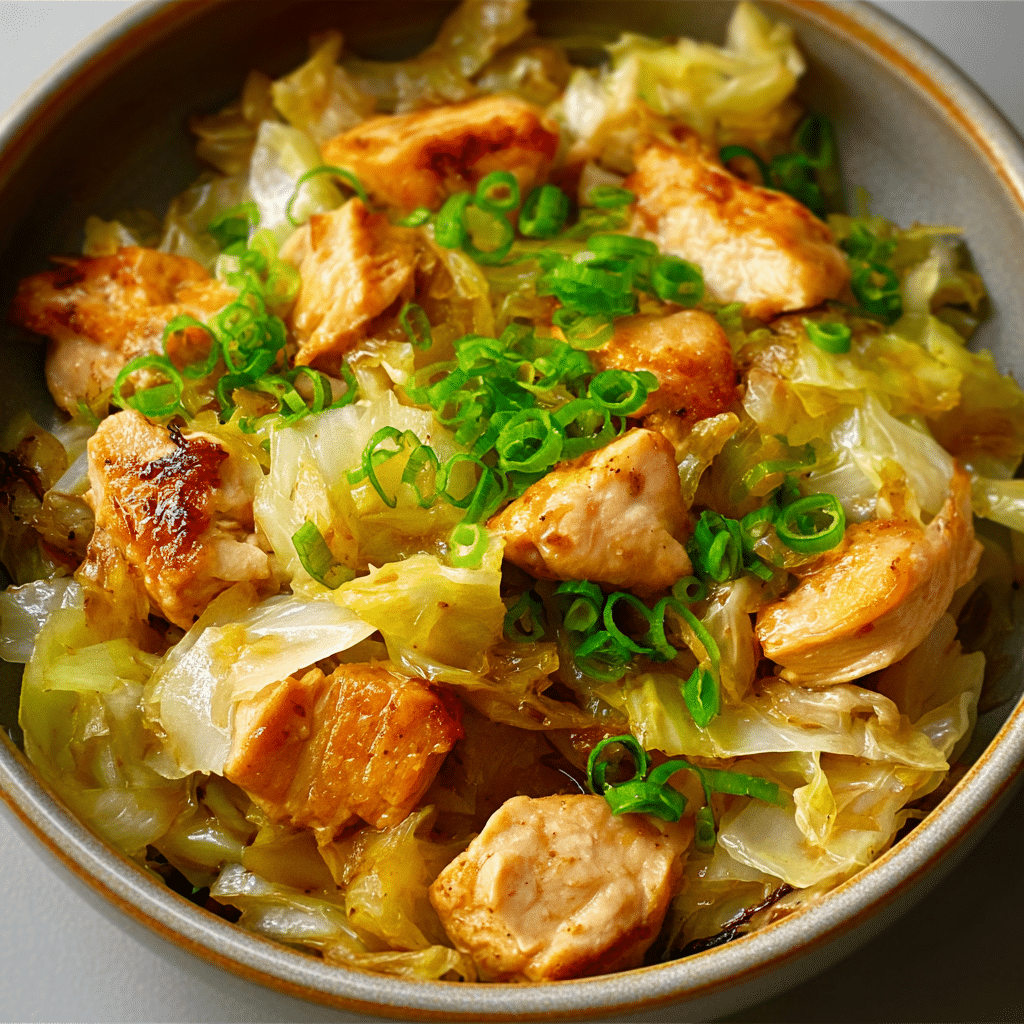 Sautéed Garlic Cabbage with Tender Chicken Recipe - Recipe Image