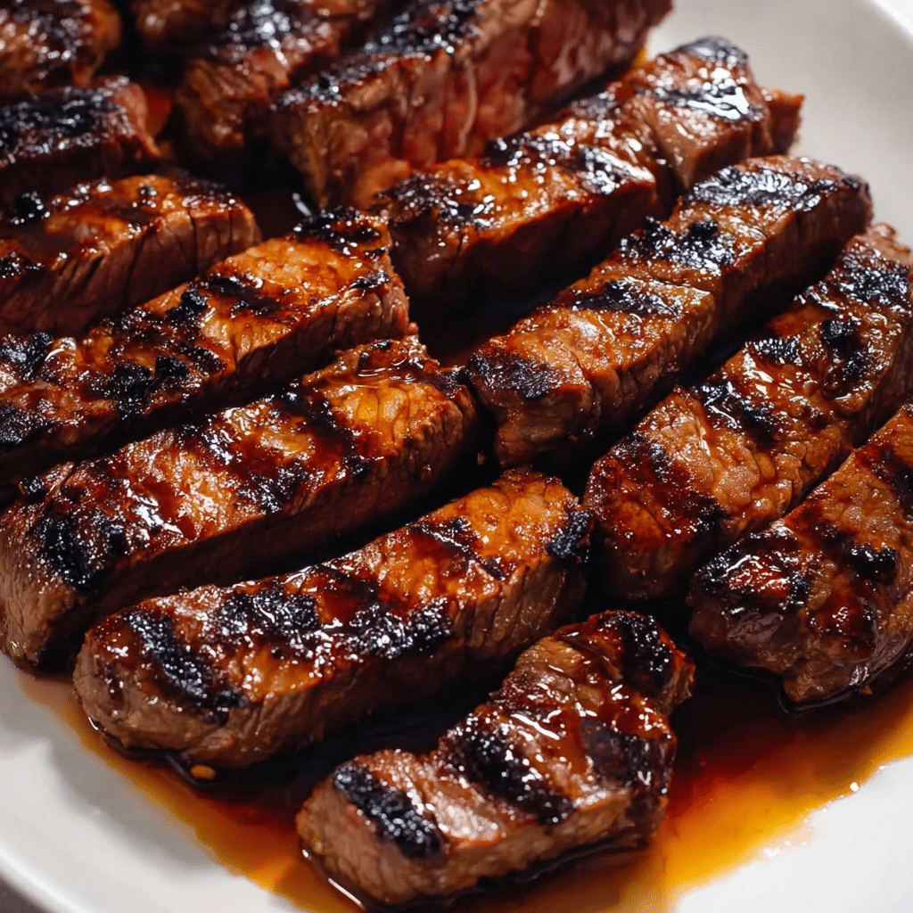 Grill Pan Honey Glazed Steak Strips Recipe - Recipe Image