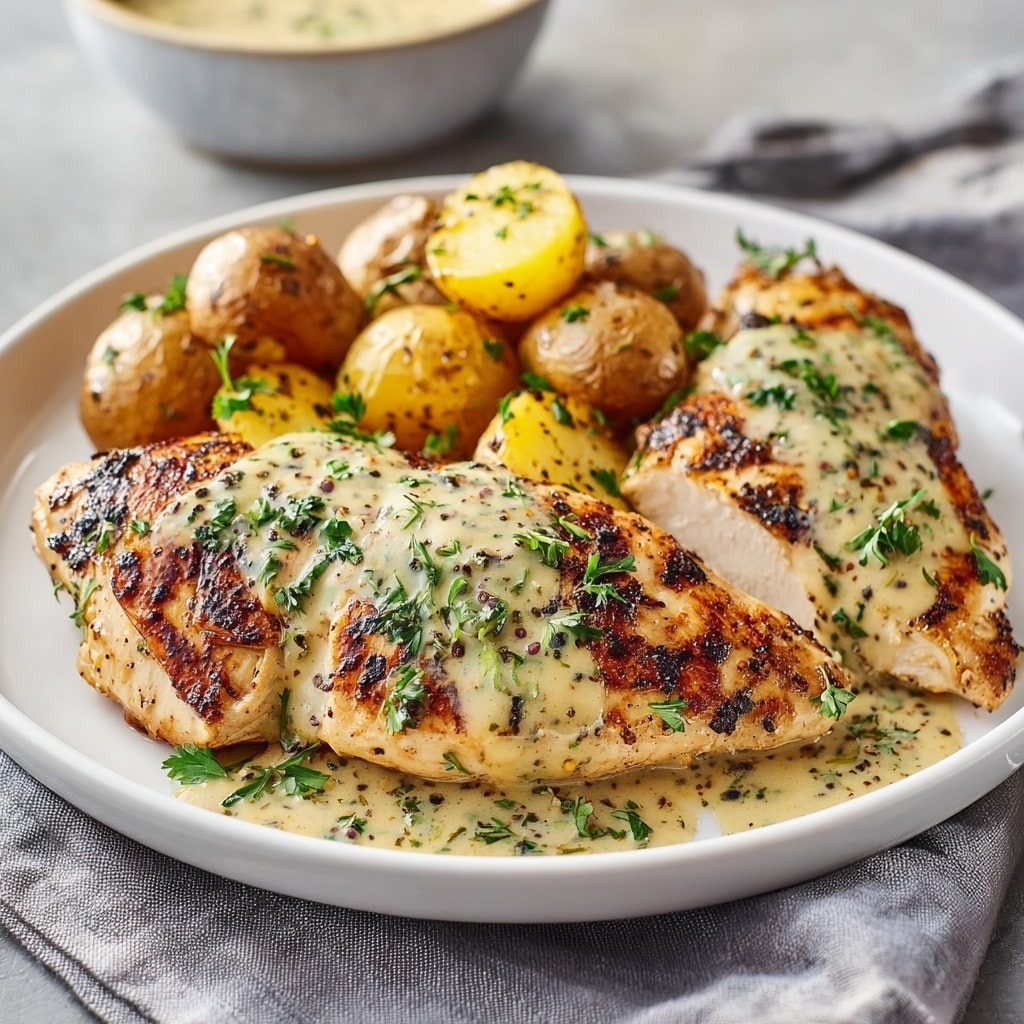 Creamy Garlic Chicken with Roasted Baby Potatoes Recipe - Recipe Image