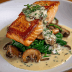 Creamy Garlic Butter Salmon with Spinach & Mushrooms Recipe