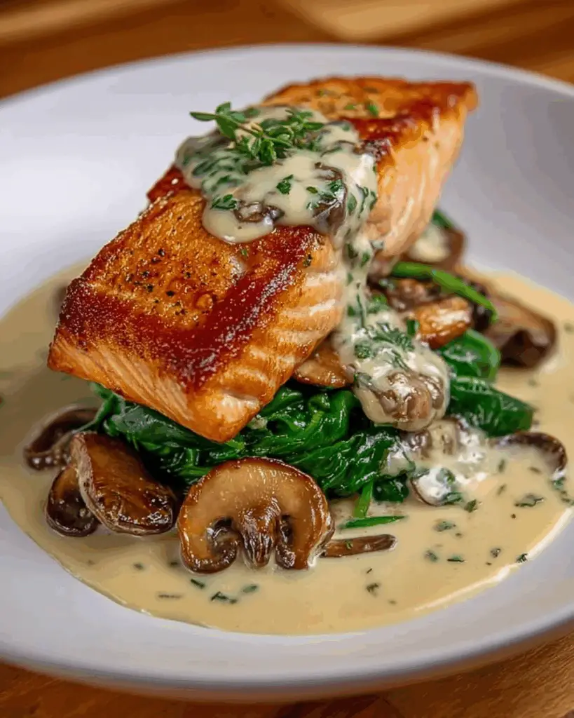 Creamy Garlic Butter Salmon with Spinach & Mushrooms Recipe
