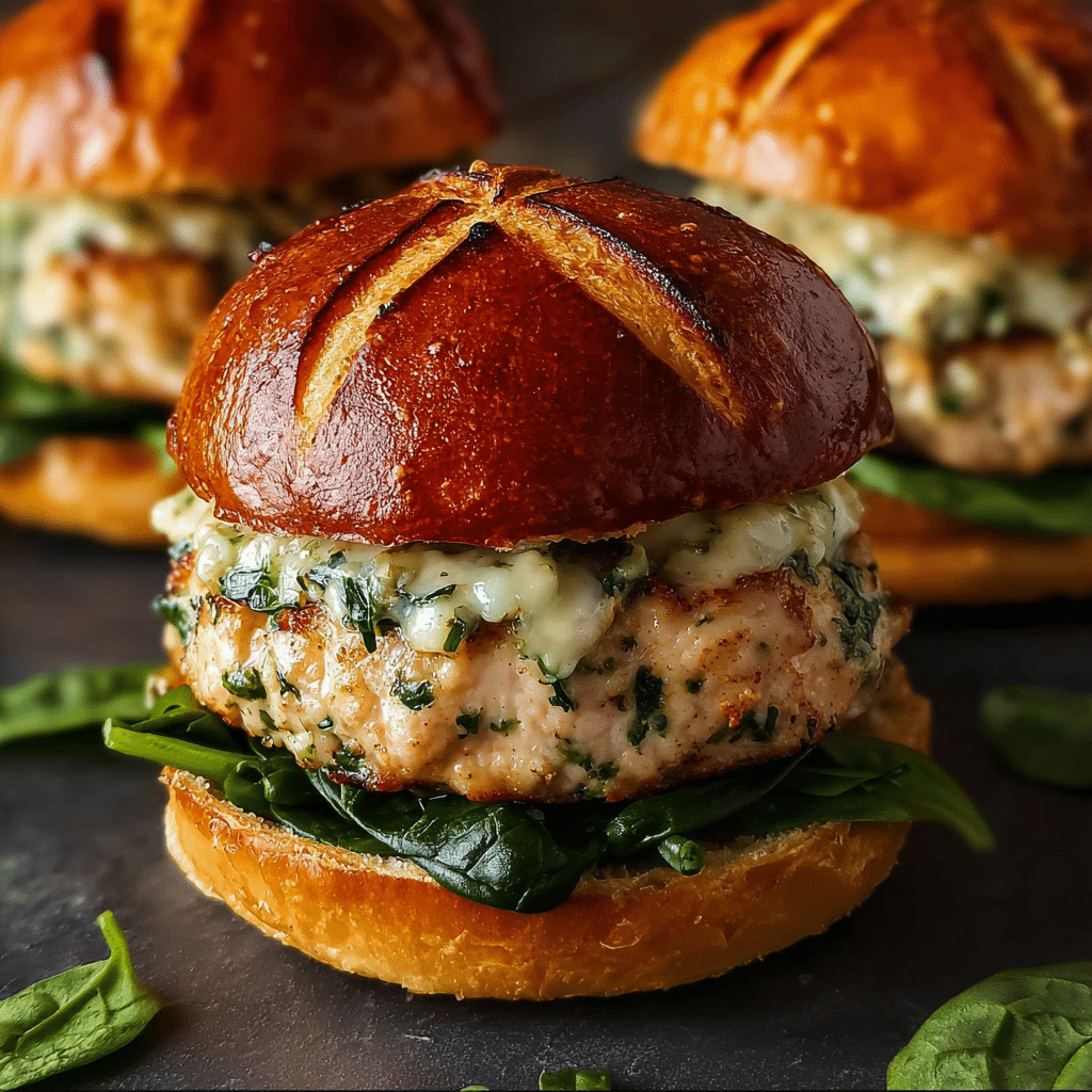 White Cheddar Spinach Chicken Burgers Recipe - Recipe Image