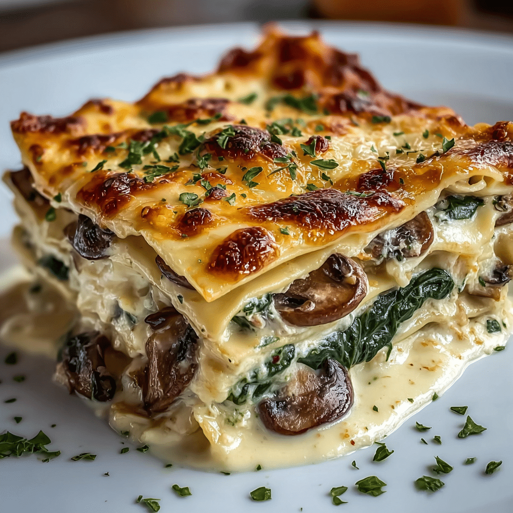 EASY CREAMY SPINACH MUSHROOM LASAGNA Recipe - Recipe Image