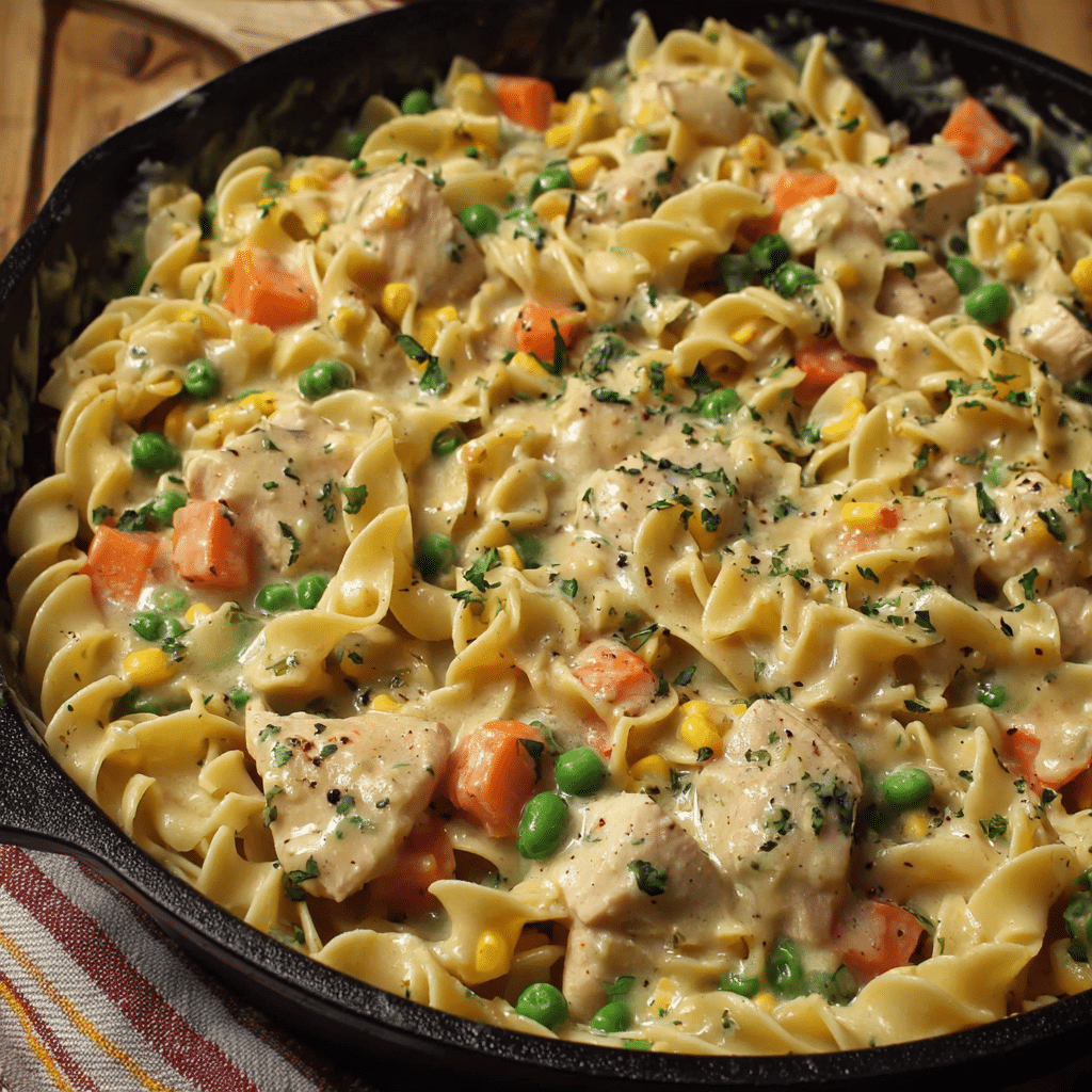 Creamy Chicken Pot Pie Pasta Recipe - Recipe Image