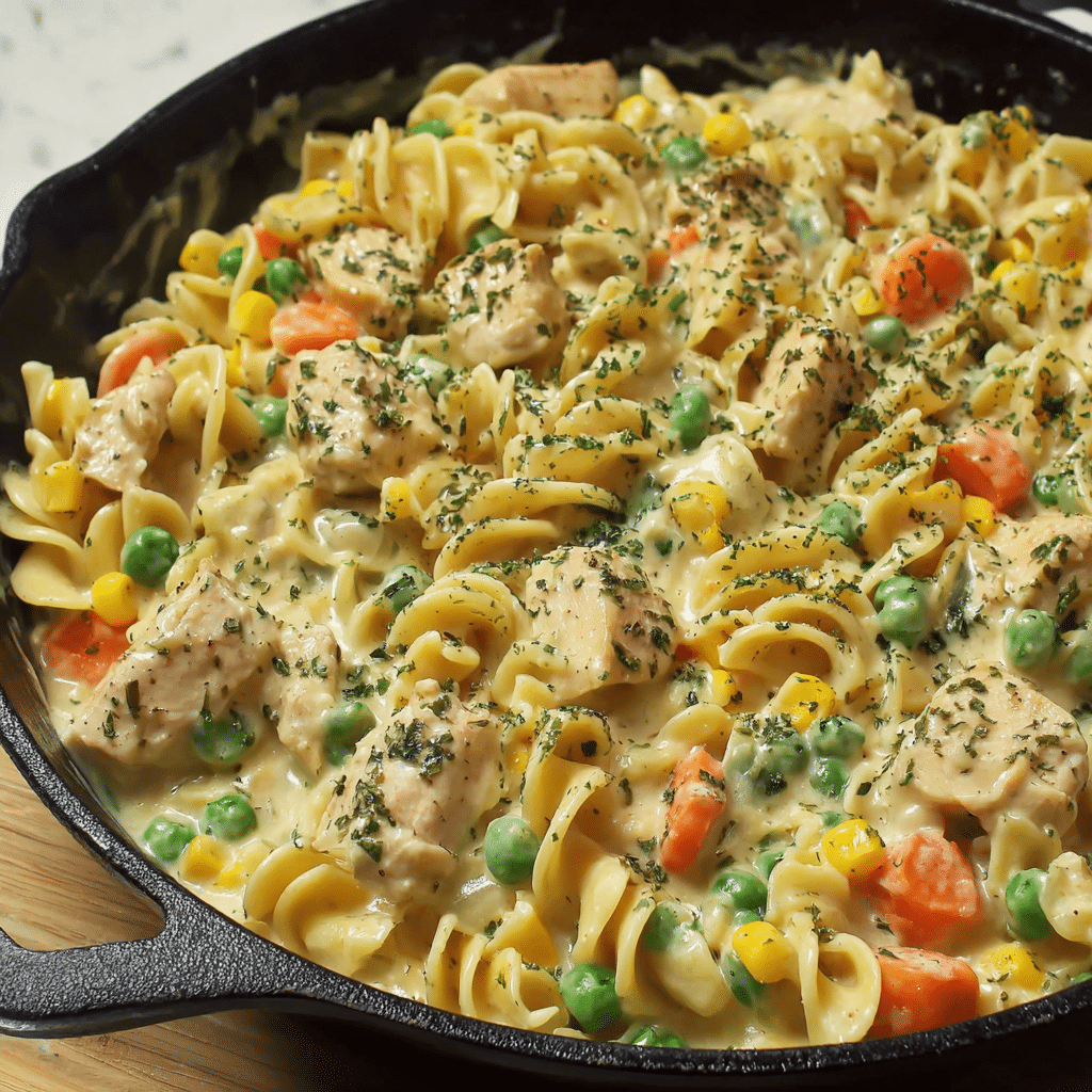 Creamy Chicken Pot Pie Pasta Recipe - Recipe Image