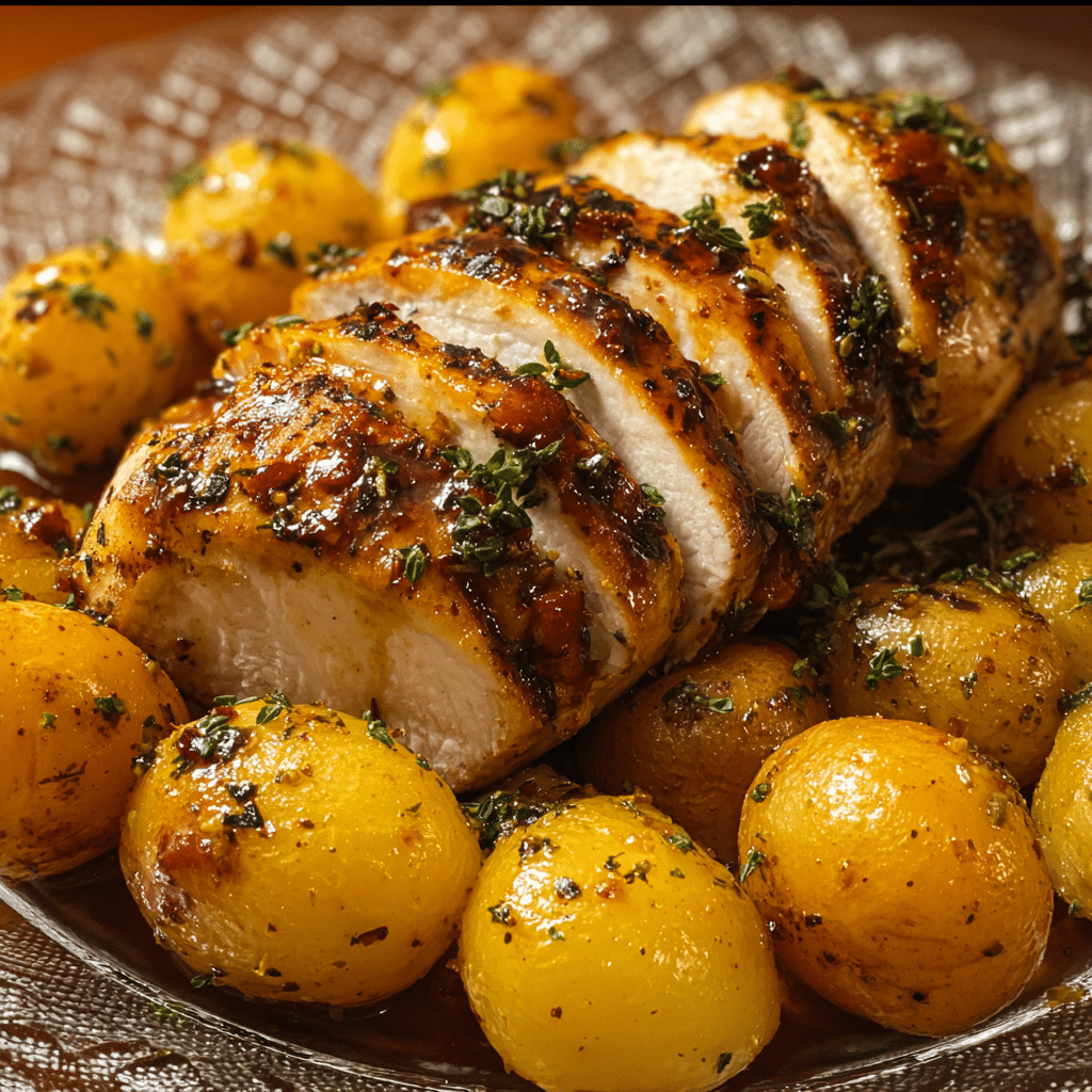 Easy Garlic Herb Roasted Chicken with Baby Potatoes Recipe - Recipe Image