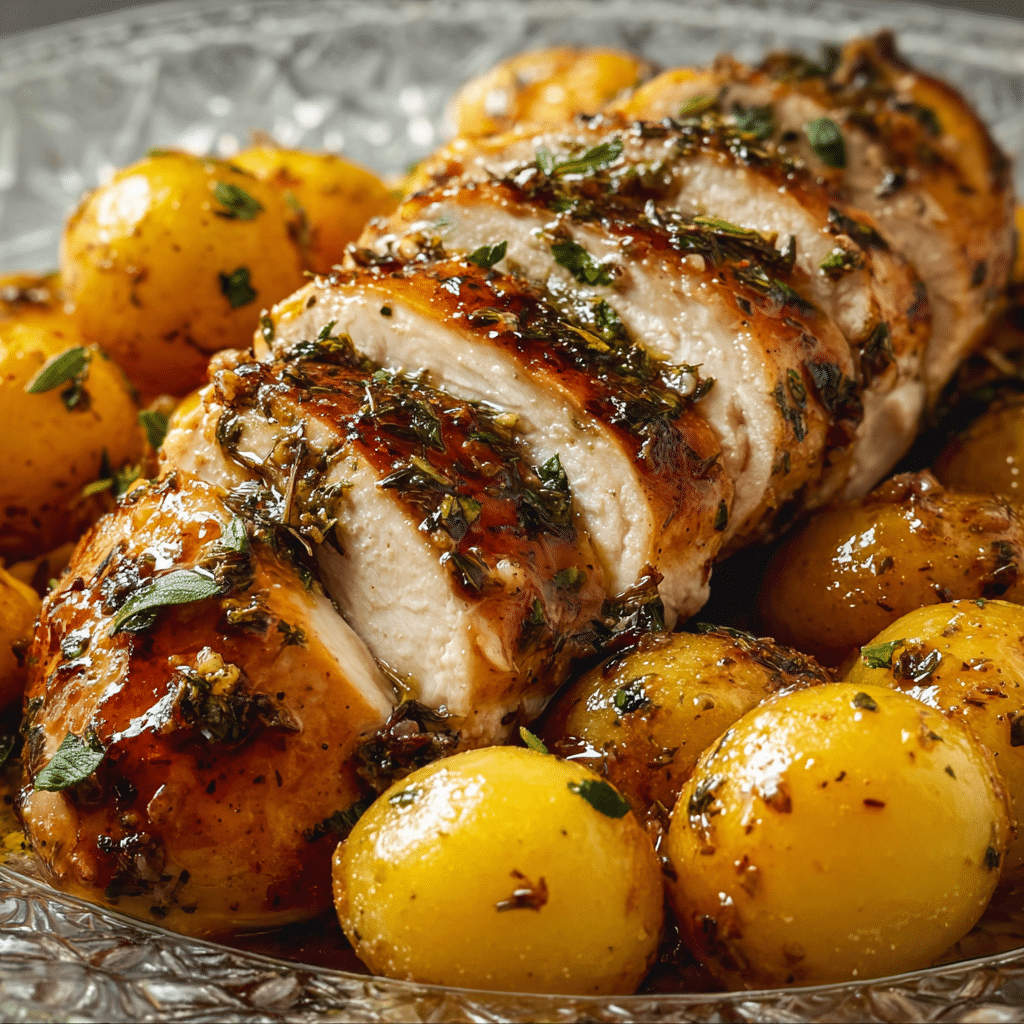 Easy Garlic Herb Roasted Chicken with Baby Potatoes Recipe - Recipe Image