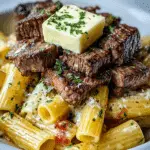 Garlic Butter Steak Tips with Cheesy Rigatoni Recipe