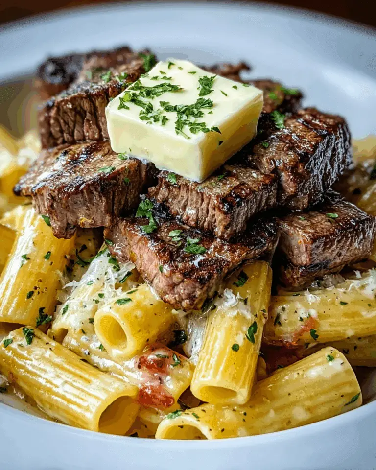 Garlic Butter Steak Tips with Cheesy Rigatoni Recipe