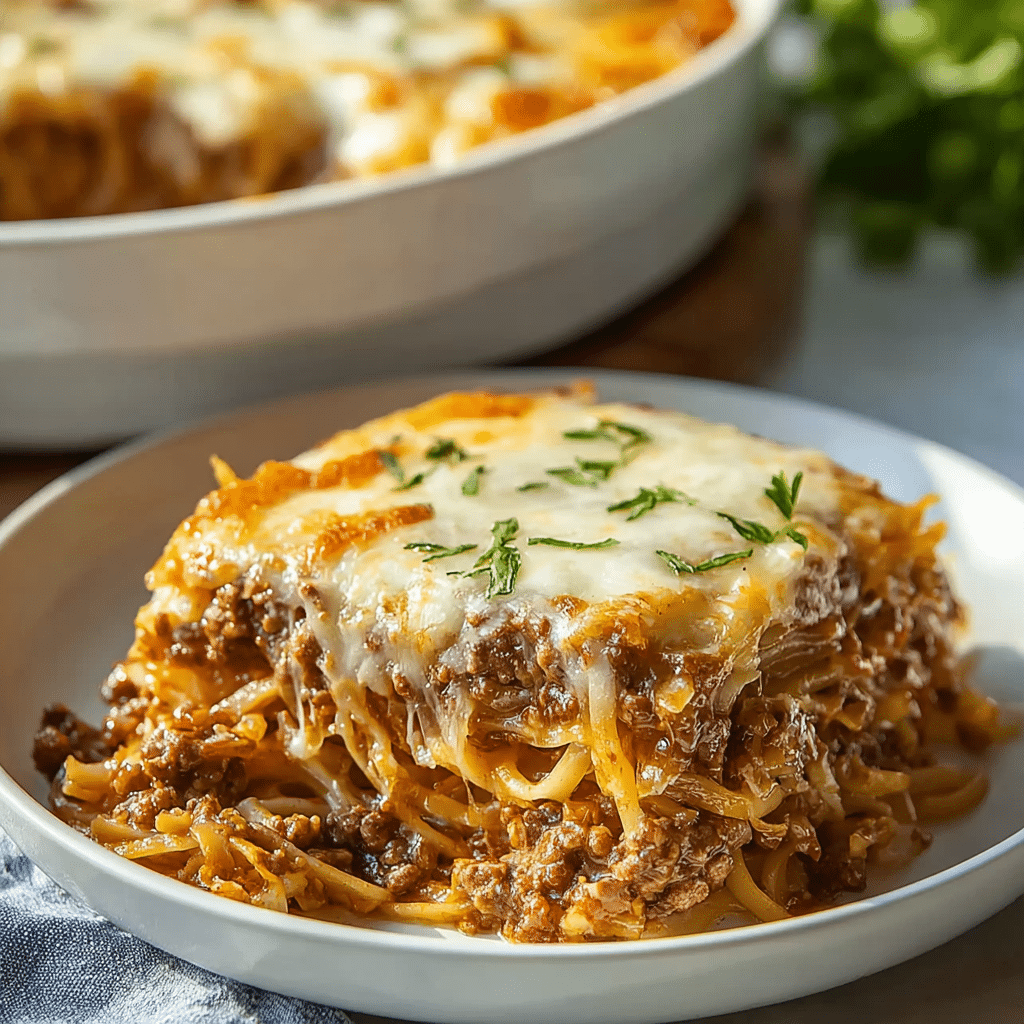 French Onion Ground Beef & Noodle Casserole Recipe - Recipe Image