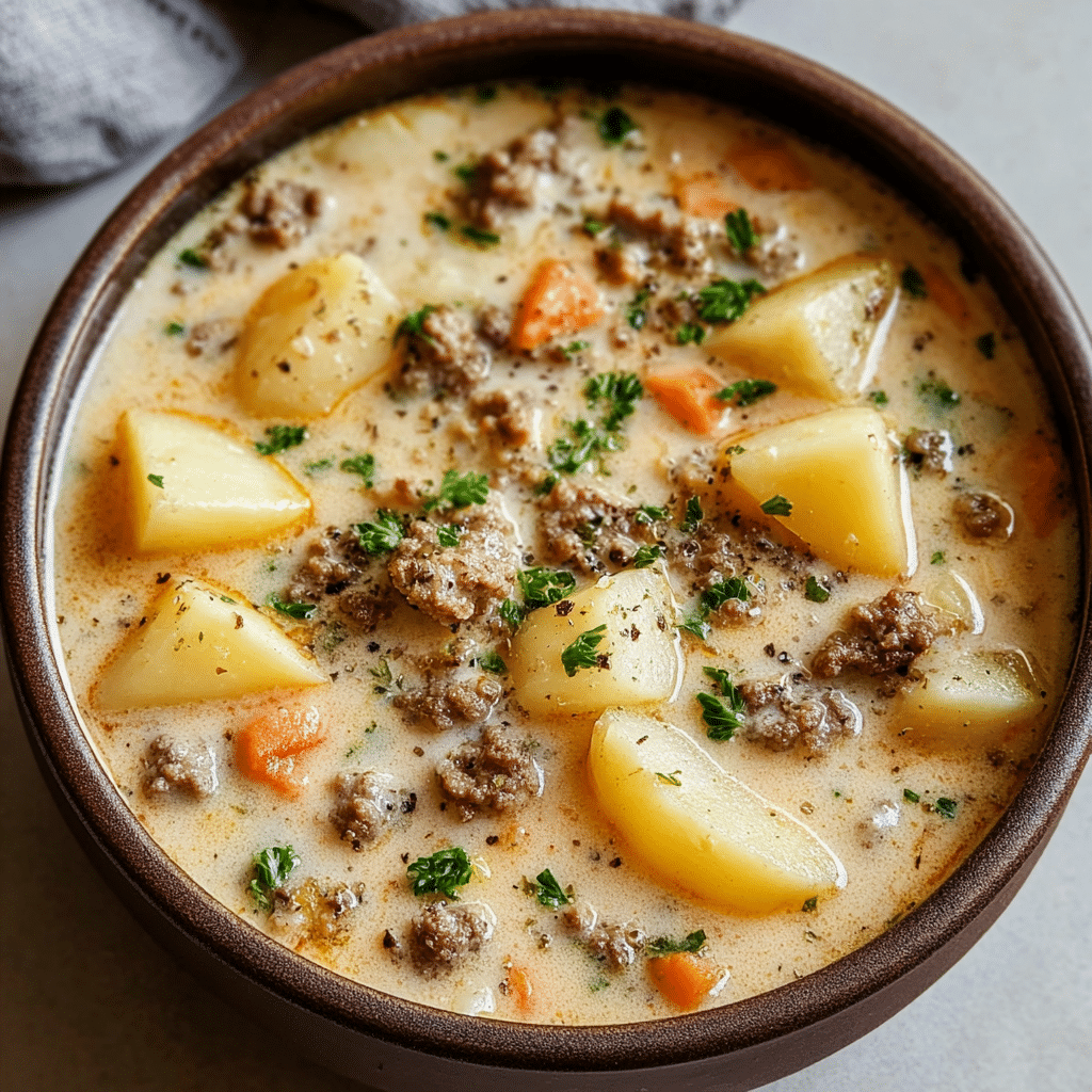 Cheesy Hamburger Potato Soup Recipe - Recipe Image